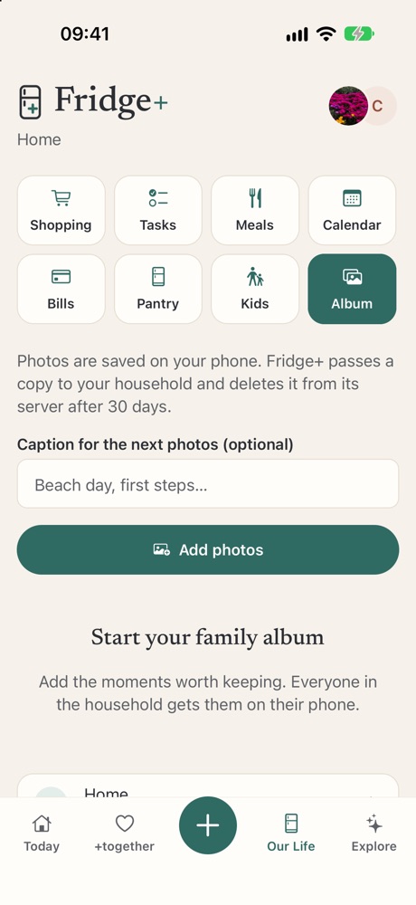 Family album screen