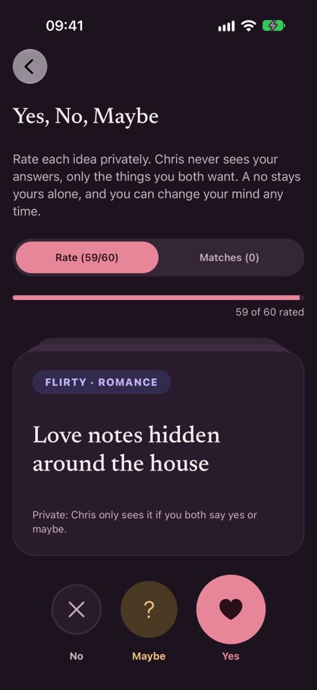 Yes, No, Maybe screen