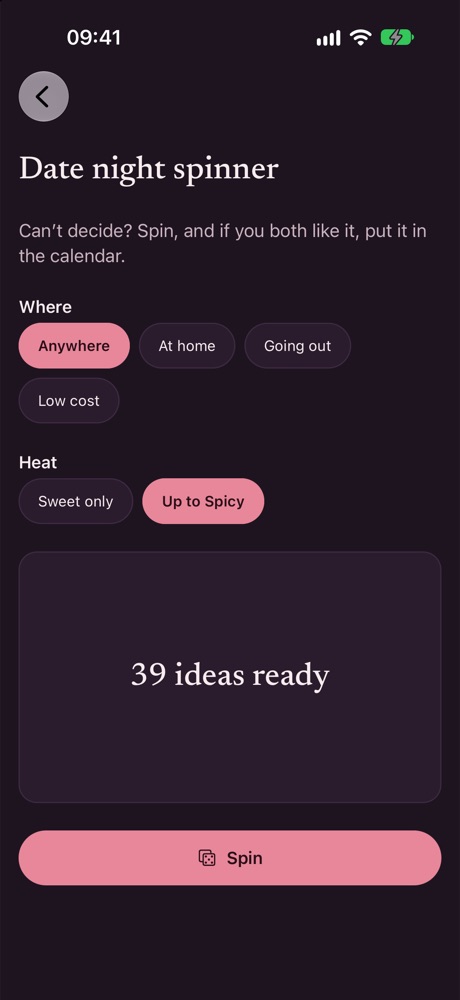 Date-night spinner screen